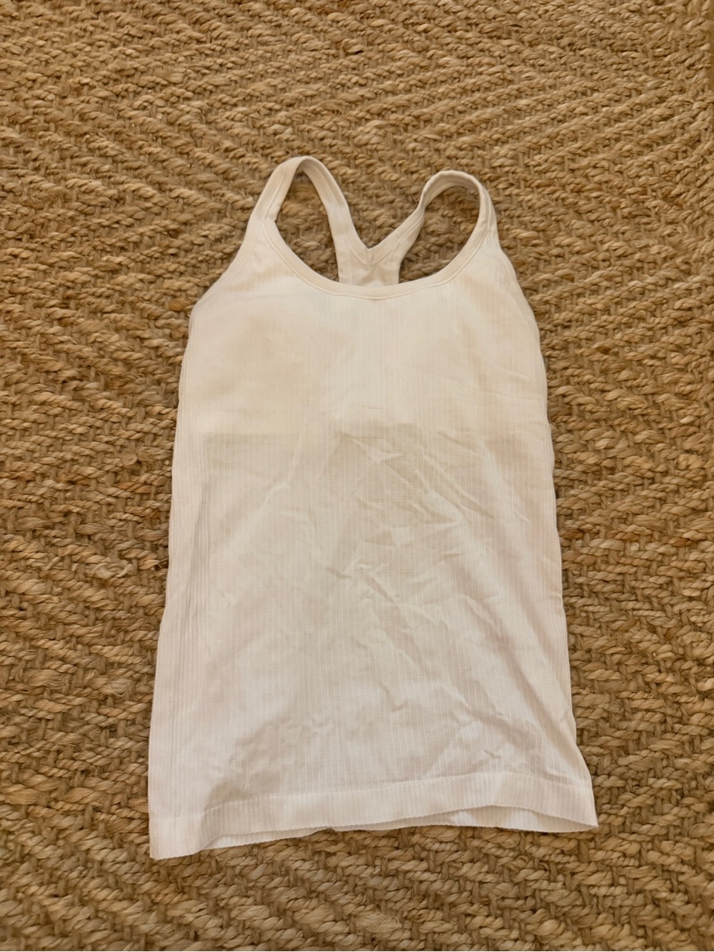 Lulu Lemon White Ribbed Tank With Built in Bra